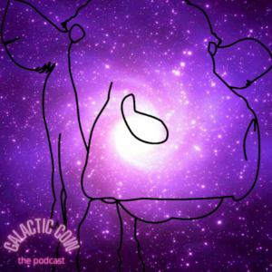 Galactica, an enormous cow filled with a purple universe